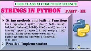 Strings in Python Part 3 Python String Methods Functions Explained CBSE Class 11 CS