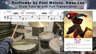 Sunflower - Post Malone Swae Lee Drum Tutorial With Transcription
