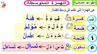 أبسط شرح كتابة الهمزة المتوسطة لغة عربية الصف الخامس الابتدائي المنهج الجديد من كتاب الأضواء 