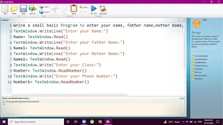 1 Small Basic Program to Enter your Details