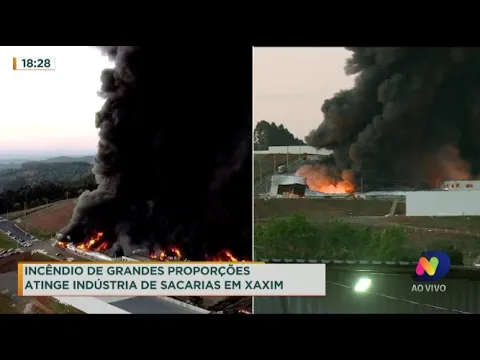 Incêndio de grandes proporções atinge indústria de sacarias em Xaxim
