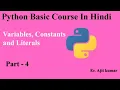 Python Variables Constants and Literals Python for Beginners in Hindi