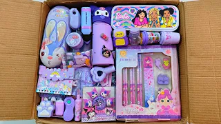 Unboxing Biggest Purple Stationery 📚, Pencil box, Princess kit, Sharpener, Erasner, Notebook, Pouch