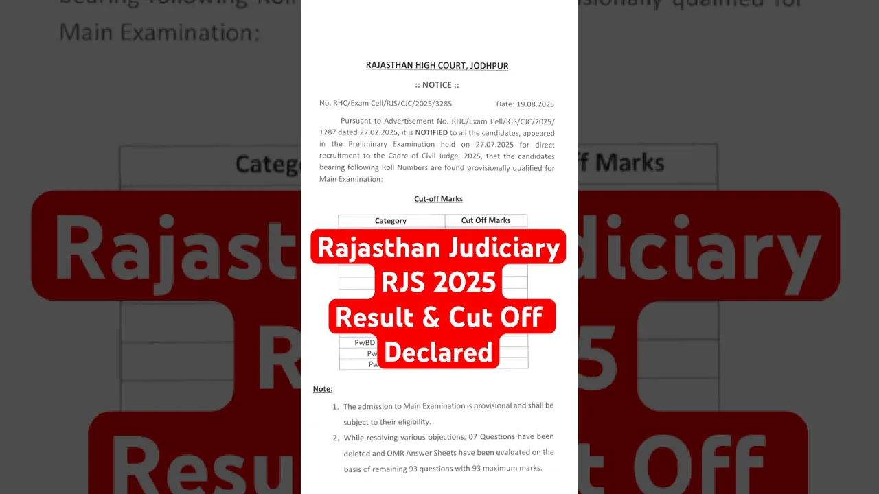 Rajasthan Judiciary RJS 2025 Result \u0026 Cut off Declared #rjs2025 #rajasthanjudicialserviceexam #rjs