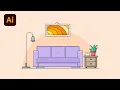 Living Area Flat Illustration Adobe Illustrator Tutorial