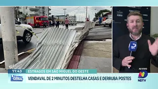 Em dois minutos, vendaval destelha imóveis e derruba postes em SC