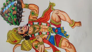 How to draw a beautiful drawing of Hanumanji carrying mountain 🏔️/ Bajrangbali hanuman drawing