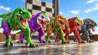 Race Champions_ 5 T-REX Superhero Dinosaurs Found Hunting - Jurassic World Evolution_ DC vs Marvel