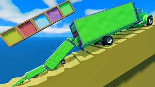Small Truck on Giant Truck vs Stairs vs Portal Trap - Transport Trucks vs Deep Water - BeamNG #110