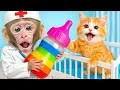 Lagu KIKI Monkey Take Care of Kitten and Adopted 5 Stolen Zoo Animals with Ducklings | KUDO ANIMAL KIKI