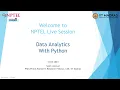 Data Analytics With Python NOC24-CS20 Live Session 12 NPTEL