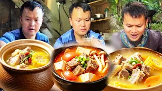 ASMR MUKBANG：I learned how to make small pot pork rib soup online for my wife to try.#cooking #food