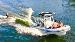 LAKE LIFE || Can we turn an INFLATABLE BOAT into a WAKE SURF BOAT?