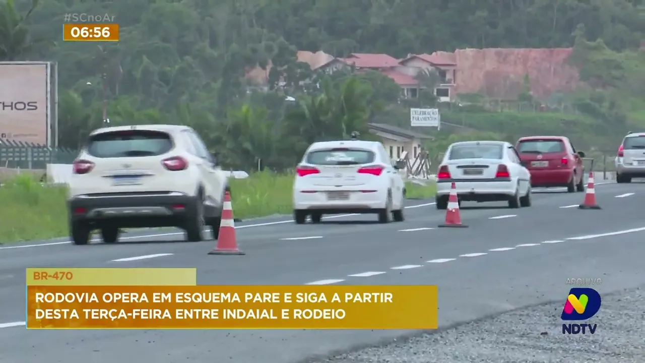 Fluxo do trânsito na BR-470 entre Indaial e Rodeio segue o sistema 'siga e pare' nesta semana