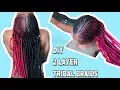 2 LAYER TRIBAL FEED IN BRAIDS IN BLACK RED PROTECTIVE STYLES