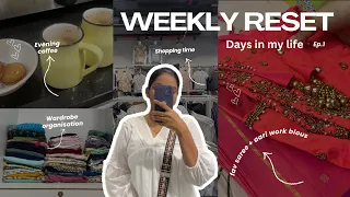 weekly reset routine in wardrobe u0026 kitchen cleaning saree collection hair care vlog diml 