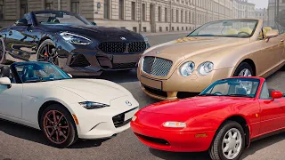 ОН ЛУЧШЕ РОЛЛС РОЙС. BMW Z4. MAZDA MX5. BENTLEY CONTINENTAL GT CONVERTIBLE.