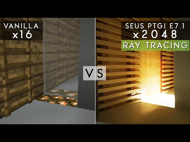 Photorealistic 2K textures + New SEUS E7.1 Ray Tracing VS vanilla Minecraft Graphics Comparison [4K]