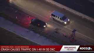 Sky 5 shows traffic after 4-vehicle crash on I-40 in OKC