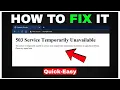 How To Fix HTTP Error 503 The Service Unavailable Fix 503 Error Code 2026