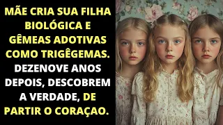 Mãe cria sua filha biológica e gêmeas adotivas como trigêmeas. Dezenove anos depois, elas descobrem