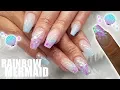 ACRYIC NAILS PASTEL RAINBOW MERMAID COFFIN SHAPE