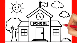 HOW TO DRAW A SCHOOL EASY