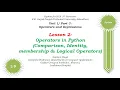 Python Theory Part 9 Operators in Python Comparison Identity membership Logical Operators