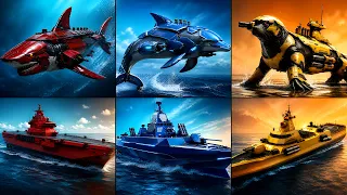 Cyberpunk Ocean War Mecha Shark vs Colossal Kraken