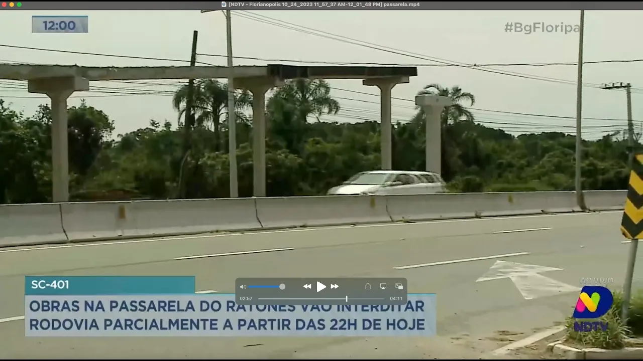 Obras na Passarela do Ratones vão interditar rodovia parcialmente a partir das 22h desta terça-feira