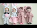 Unboxing kawaii cosplay for mini bjd dolls 16 cm Two rabbits and two pigs came for a walk