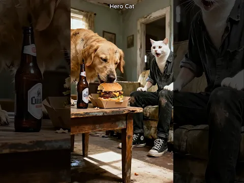 Just for a piece of bread, the dog started treating the male cat as its master#aicat #catstory