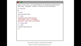 Importing math in a Python shell ch 2 10