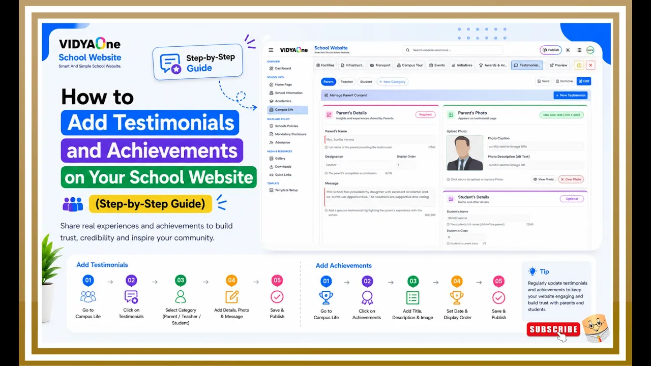 Add Testimonials and Achievements on Your School Website