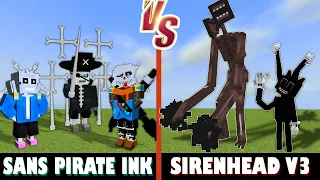 Download Sans, Pirate \u0026 Ink Sans vs. SirenHead V3 (Bendy The Demon18) | Minecraft (Battle go brrr!) MP3