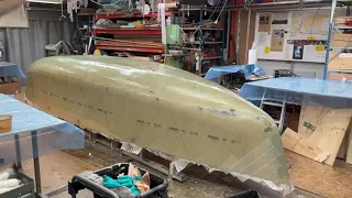 Done, the outside laminate on Exlex the canoe yawl