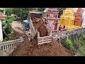 Download Lagu Great job! Bulldozer pushing soil with dump trucks carrying dirt filling up land