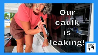 Badly aged caulk is causing leaks!  Episode 35 #boatrefit