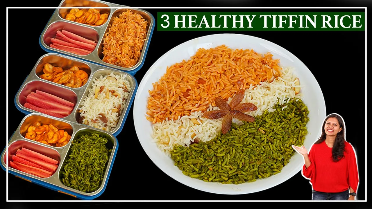         3 Healthy Rice Recipes for lunchbox   Tricolour Recipe   Kabitaskitchen