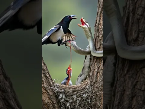 An Oriental magpie teaches the snake a lesson #birds #ai #video #viral