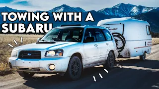 TOWING w a SUBARU Full-Time 13ft Scamp Trailer