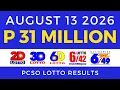 Lotto Result Today 9PM August 13 2026 PCSO