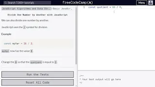 Divide One Number by Another with JavaScript - Freecodecamp org 14 Basic JavaScript