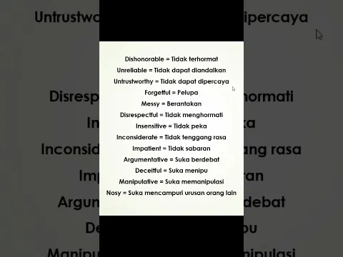 Kosakata Kepribadian Buruk dalam Bahasa Inggris #bahasainggris #vocabulary