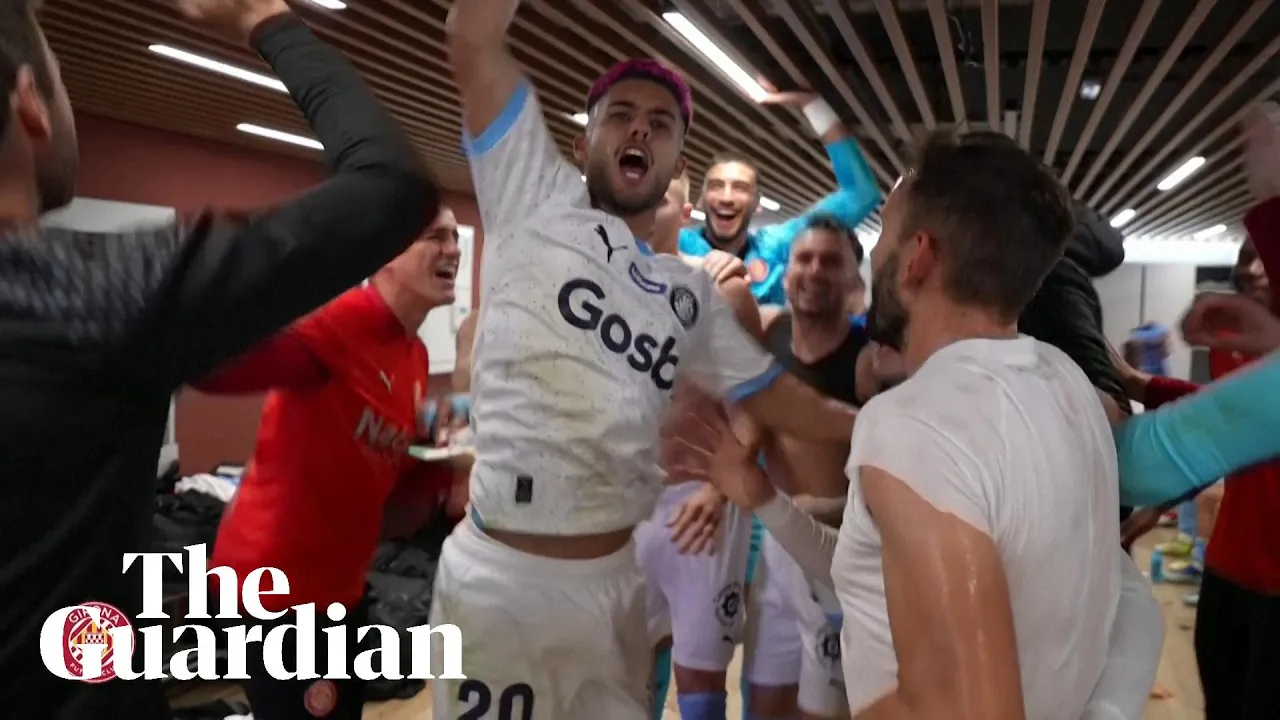 Girona players celebrate after stunning Barcelona to go top of ...