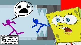 SpongeBob Reacts to STICKMEN vs the FACTORY! (Will They SURVIVE!?)