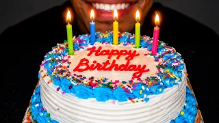 HAPPY BIRTHDAY CAKE JERRY ASMR EATING ICE CREAM CAKE TALKING BIG BITES MUKBANG