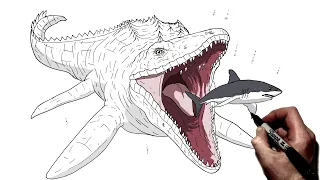 How To Draw Mosasaurus Hunts Great White | Step By Step | Jurassic World