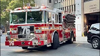 FDNY ENGINE 76 RESPONDING FROM QUARTERS ON WEST 100TH STREET IN MANHATTAN IN NEW YORK CITY