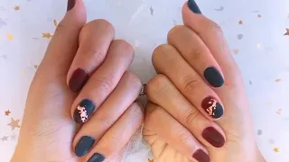 Nail BeCe Burgundy Navy Matte Nail Foil Design
